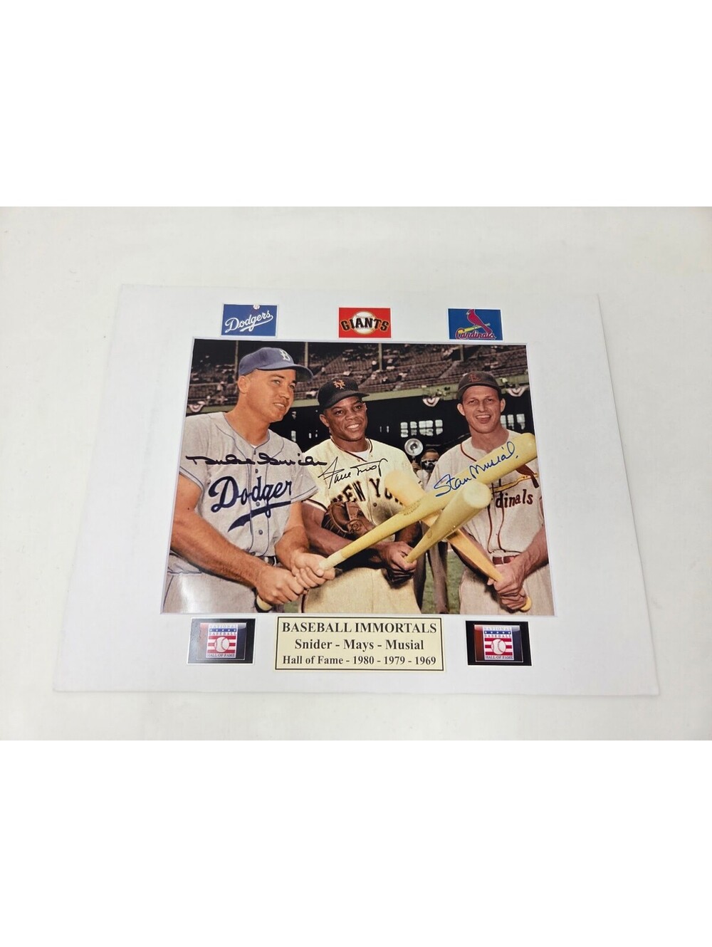 Snider Mays Musial Triple Autographed Baseball Immortals Mounted Display 11x14